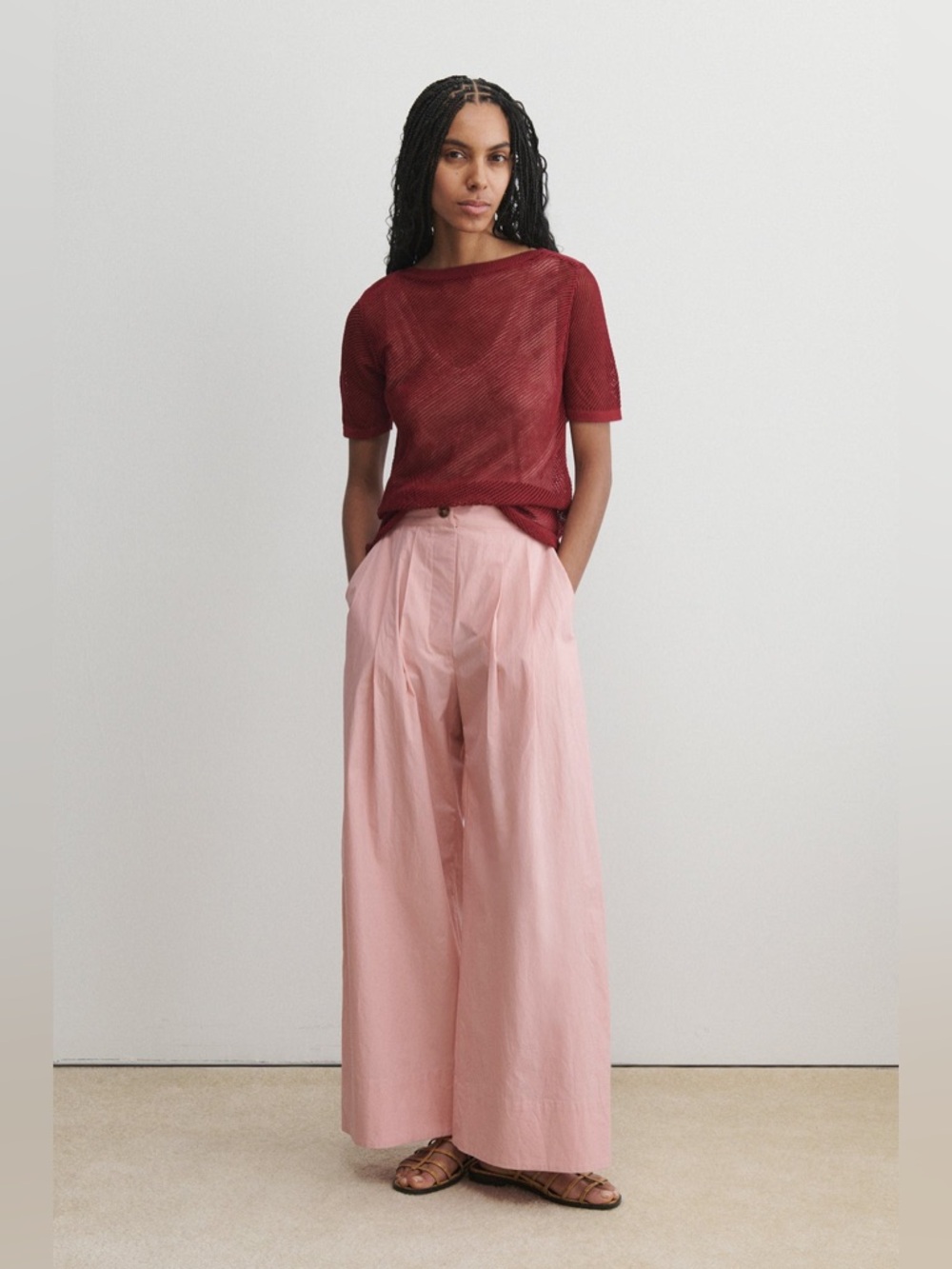 Rachel Comey Dahlia Diagonal Mesh Top NWT Small Deep Red Sheer Open Weave Knit